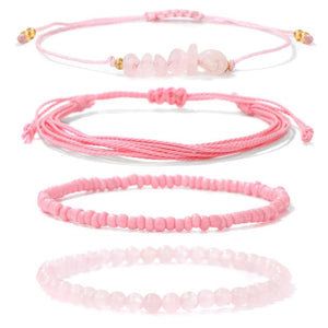 4pcs Boho Rope Bracelets Natural Stone Beads Multi-Layer Cord Set