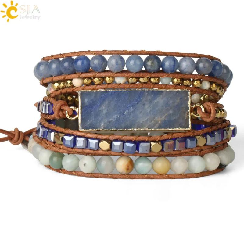 Aventurine Hematite Bead Leather Bracelet for Women