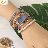 Aventurine Hematite Bead Leather Bracelet for Women