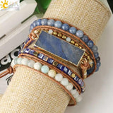 Aventurine Hematite Bead Leather Bracelet for Women