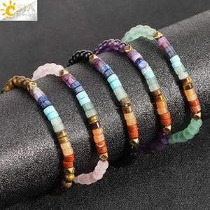 CSJA 7 Chakra Bracelet Amethyst Pink Quartz Crystal Bangle Bracelet
