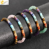 CSJA 7 Chakra Bracelet Amethyst Pink Quartz Crystal Bangle Bracelet