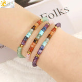 CSJA 7 Chakra Bracelet Amethyst Pink Quartz Crystal Bangle Bracelet