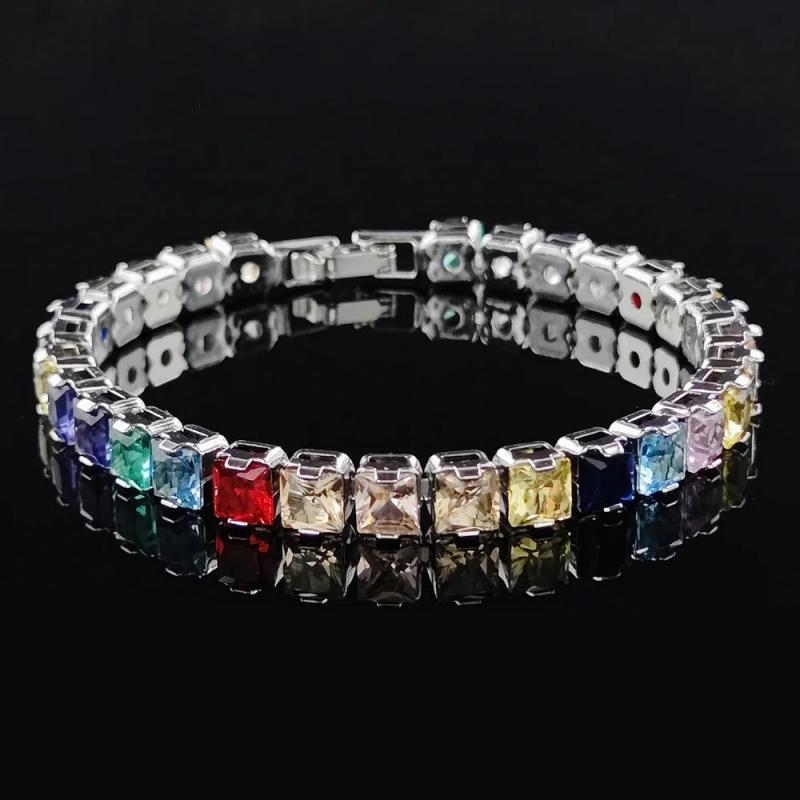 Colorful Silver Tennis Bracelet Adjustable for Women S8167
