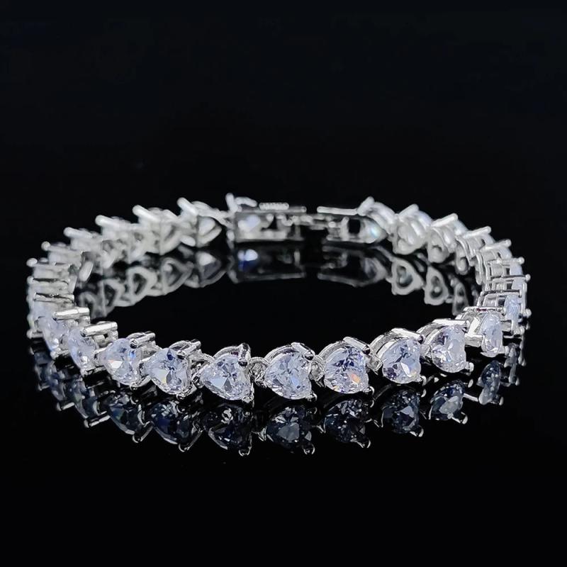 Heart Silver Bracelet Bangle for Women Wedding Bride Gift