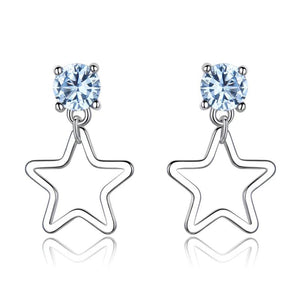 925 Silver Drop Star Earrings Topaz Gemstone Gift Girl