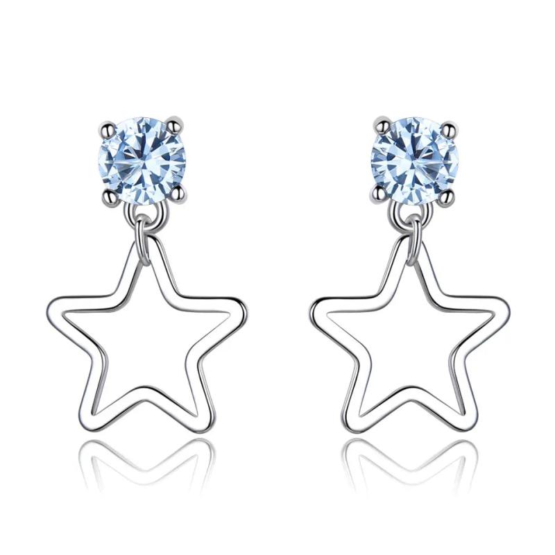 925 Silver Drop Star Earrings Topaz Gemstone Gift Girl