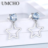 925 Silver Drop Star Earrings Topaz Gemstone Gift Girl