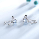 925 Silver Drop Star Earrings Topaz Gemstone Gift Girl