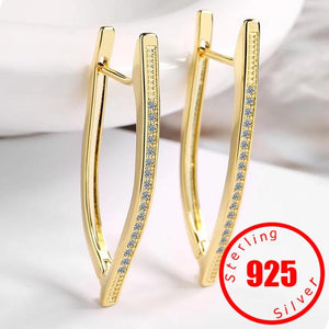 925 Silver Zircon Earrings V-Shape Irregular Design
