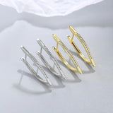 925 Silver Zircon Earrings V-Shape Irregular Design