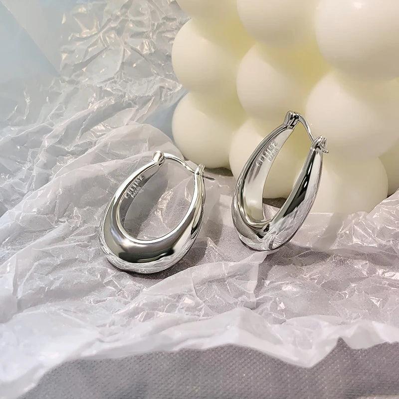 925 Silver Hip Hop Retro Elliptical Droplets Earrings For Women