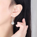 925 Silver Women Earrings Hook Pendant Zircon Round Opal Dangler