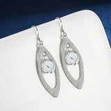 925 Silver Women Earrings Hook Pendant Zircon Round Opal Dangler