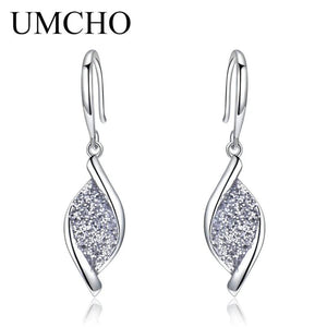 925 Silver Glitter Spiral Leaf Drop Earrings Women Party Gift