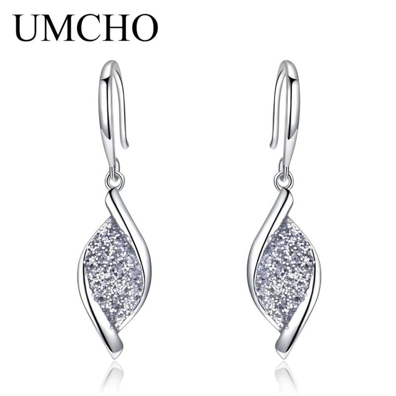 925 Silver Glitter Spiral Leaf Drop Earrings Women Party Gift