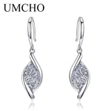 925 Silver Glitter Spiral Leaf Drop Earrings Women Party Gift