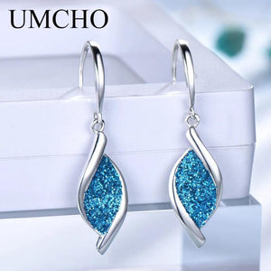 925 Silver Glitter Spiral Leaf Drop Earrings Women Party Gift