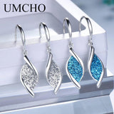 925 Silver Glitter Spiral Leaf Drop Earrings Women Party Gift