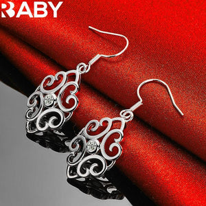 925 Silver Geometric Zircon Drop Earrings Wedding Party Jewelry