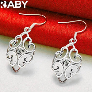925 Silver Geometric Zircon Drop Earrings Wedding Party Jewelry