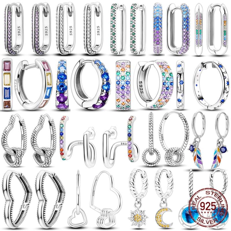925 Silver Double Hoop Earrings with Pave Studs