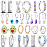 925 Silver Double Hoop Earrings Pave Stud Wedding Gift For Women