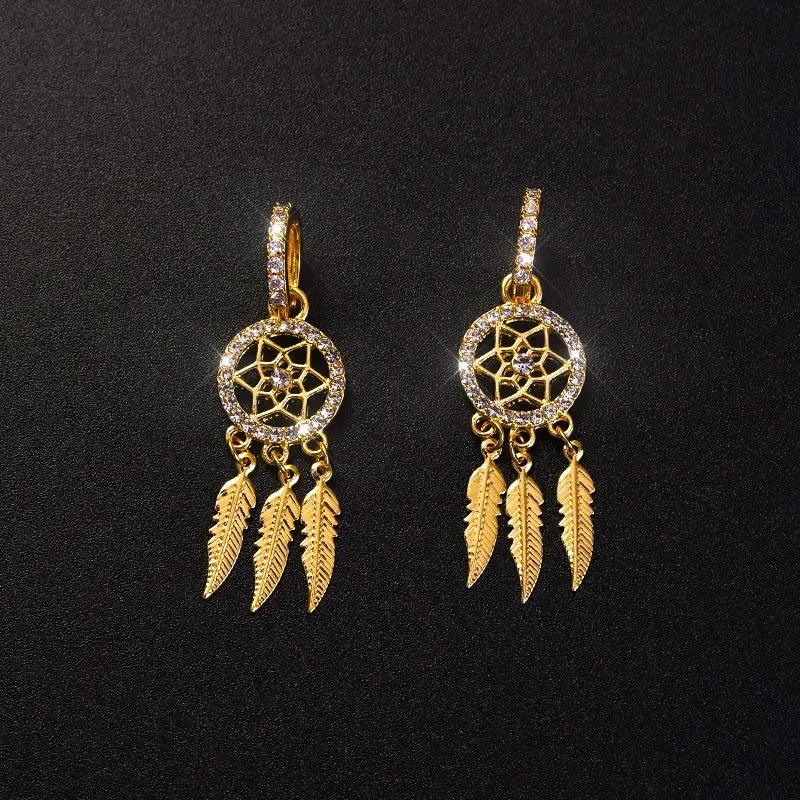 Boho Dream Catcher Dangle Earrings with Zircon