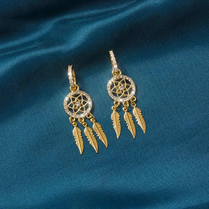 Boho Dream Catcher Dangle Earrings with Zircon