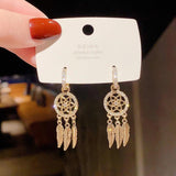 Boho Dream Catcher Dangle Earrings with Zircon