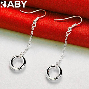 URBABY 925 Silver Circle O Drop Earrings Wedding Party Charm Jewelry