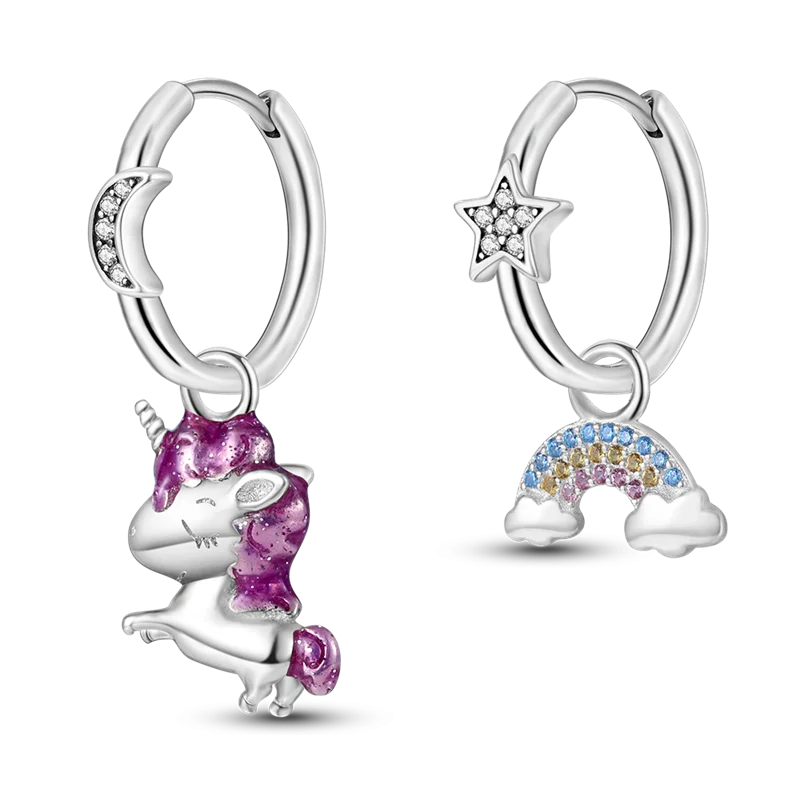 925 Silver Pave Stud Earring Double Hoop Charms