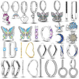 925 Silver Pave Stud Earring Double Hoop Charms