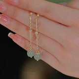 925 Silver Bead Hotan Jade Earring Tassels Vintage Ethnic Jewelry