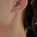 925 Silver Bead Hotan Jade Earring Tassels Vintage Ethnic Jewelry