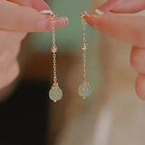925 Silver Bead Hotan Jade Earring Tassels Vintage Ethnic Jewelry