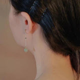 925 Silver Bead Hotan Jade Earring Tassels Vintage Ethnic Jewelry