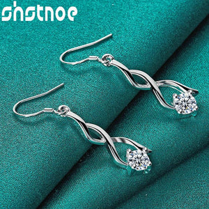 925 Silver Zircon Drop Earrings Wedding Charm Jewelry