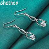 925 Silver Zircon Drop Earrings Wedding Charm Jewelry