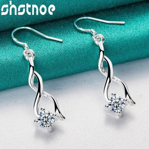 925 Silver Zircon Drop Earrings Wedding Charm Jewelry