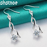 925 Silver Zircon Drop Earrings Wedding Charm Jewelry