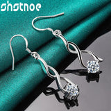 925 Silver Zircon Drop Earrings Wedding Charm Jewelry