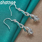 925 Silver Zircon Drop Earrings Wedding Charm Jewelry