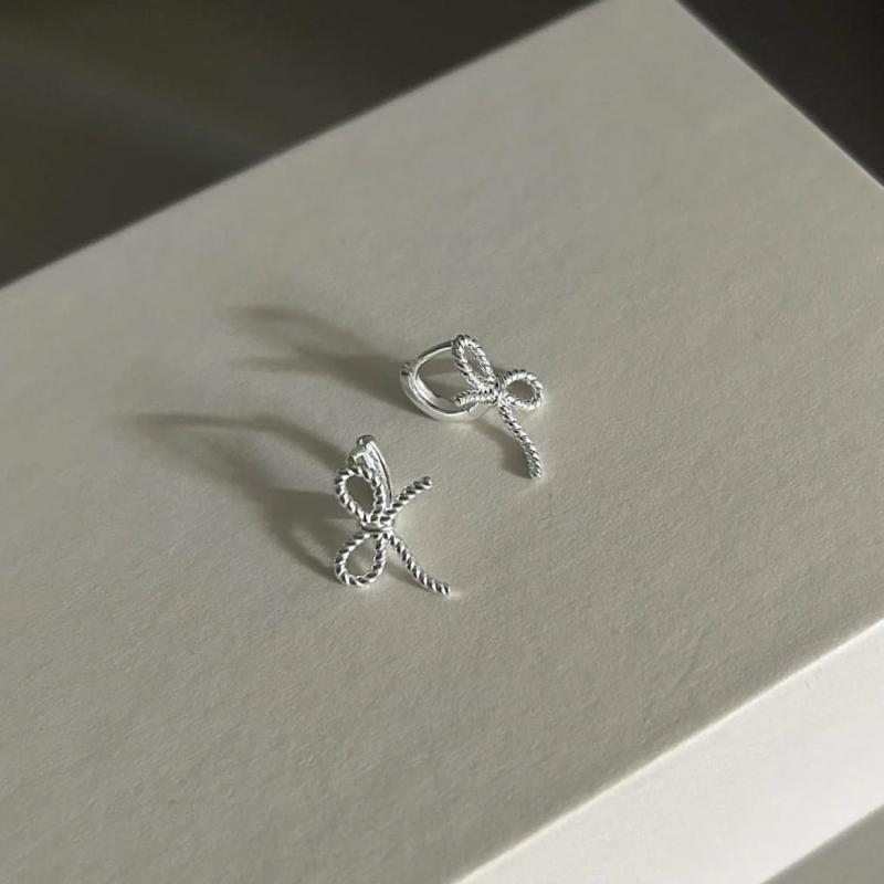 SHANICE S925 Sterling Silver Bow Stud Earrings Jewelry Christmas Gift