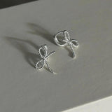 SHANICE S925 Sterling Silver Bow Stud Earrings Jewelry Christmas Gift