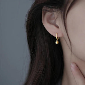 Square Pendant Earrings 925 Sterling Silver Hoops Women Earrings
