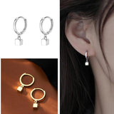 Square Pendant Earrings 925 Sterling Silver Hoops Women Earrings