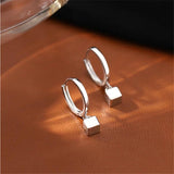 Square Pendant Earrings 925 Sterling Silver Hoops Women Earrings