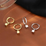 Square Pendant Earrings 925 Sterling Silver Hoops Women Earrings