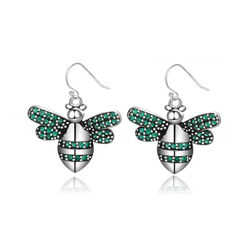 Green Zircon Bee Drop Earring 925 Sterling Silver Earrings for Women